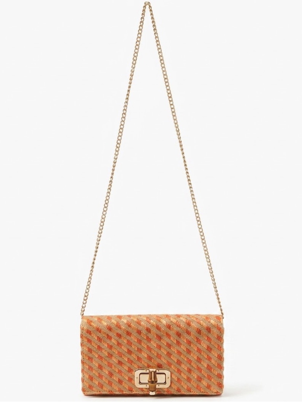 Sondra Roberts New York Woven Raffia Bamboo Turn Lock Clasp Crossbody Clutch